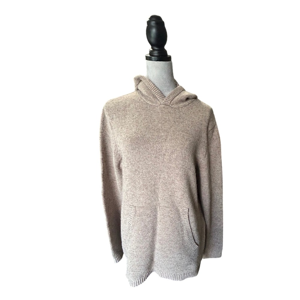 Old Navy Women's Beige Knit Hoodie Tunic Sweater Pullover‎ Pockets Large